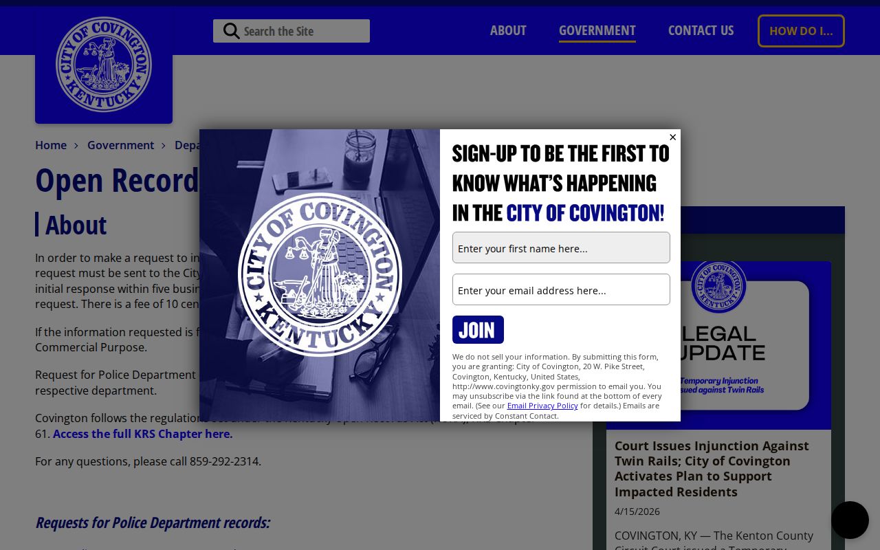 Covington criminal history open records request routes