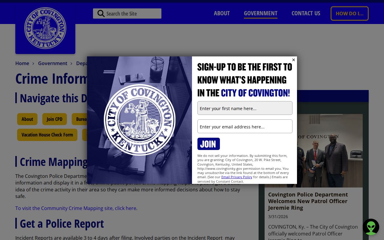Covington criminal records and police report information