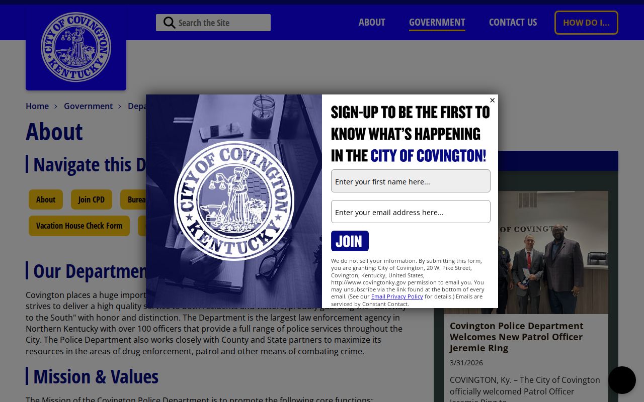 Covington Police Department criminal records source