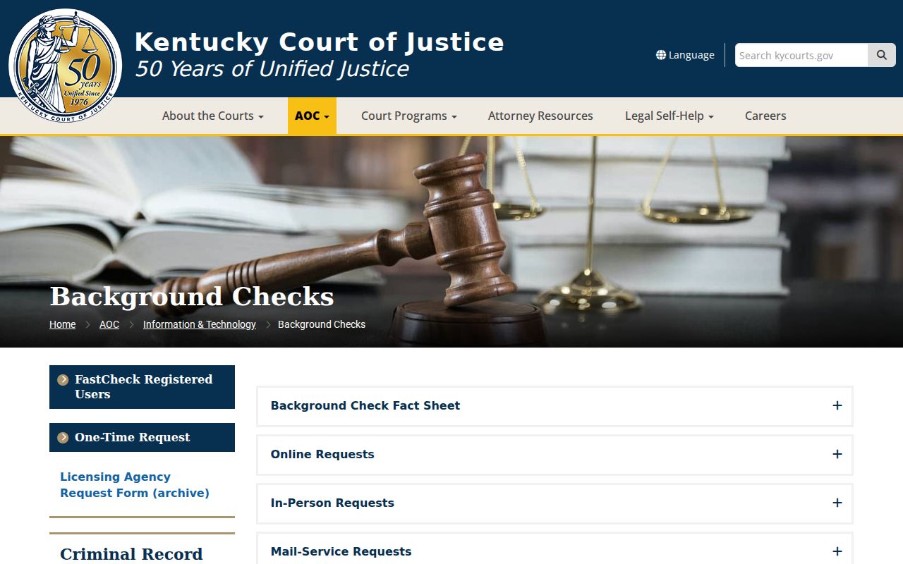 Kenton County criminal history AOC FastCheck instructions