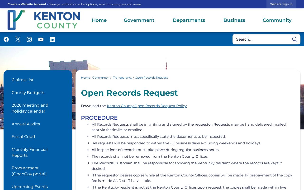 Kenton County criminal history open records request page