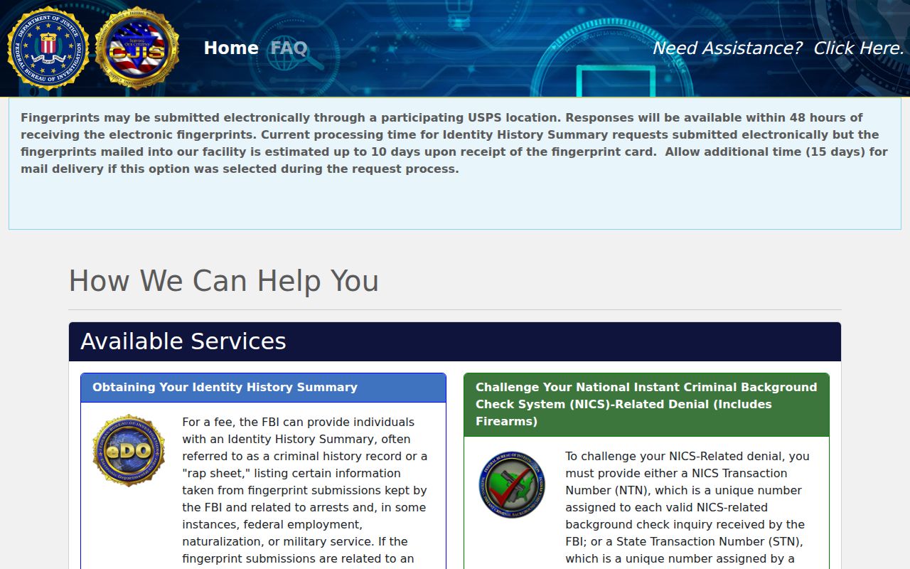 Kenton County criminal history FBI fingerprint self-review portal