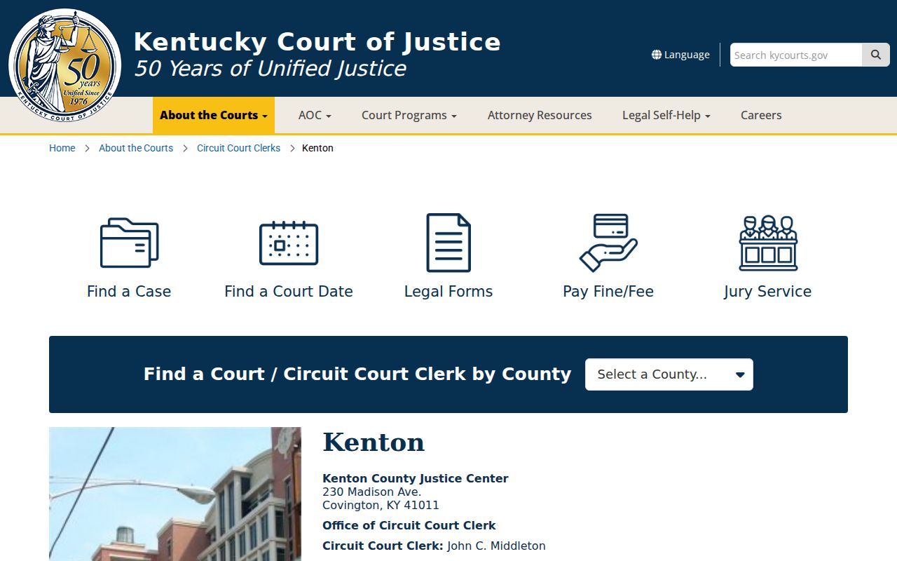 Kenton County criminal court records Justice Center information